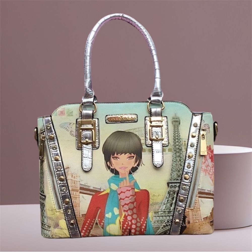 LOVE USA HANDBAG SILVER/GOLD SHOULDER BAG TOTE